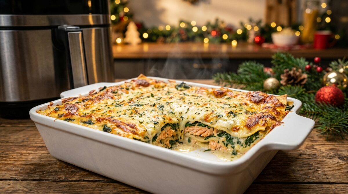 Lasagnes au saumon délicieuses pour noël : prêtes en 20 minutes grâce à l’airfryer, elles révolutionnent la tradition italienne